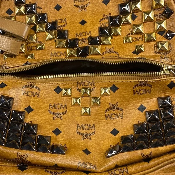 MCM Tan and Gold Studded Backpack - Picture 8 of 16